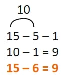 10 - 5 - 1. 10 - 1 = 9. 15 - 6 = 9