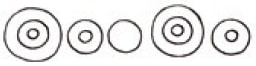 3 ringi üksteise sees, 2 ringi üksteise sees, 1 ring, 3 ringi üksteise sees, 2 ringi üksteise sees.