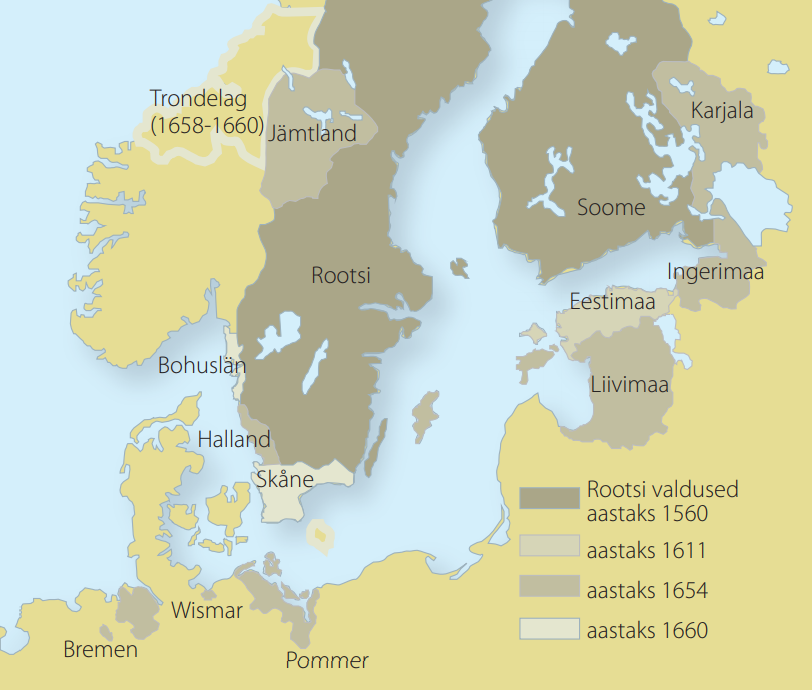 Kaardil on kujutatud Rootsi valdused järgnevateks aastateks: 1560, 1611, 1654 ja 1660. Samuti on toodud välja administratiivüksuste nimed.