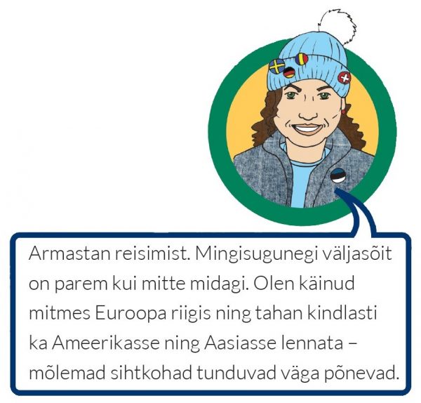 Armastan reisimist. Mingisugunegi väljasõit on parem kui mitte midagi. Olen käinud mitmes Euroopa riigis ning tahan kindlasti ka Ameerikasse ning Aasiasse lennata – mõlemad sihtkohad tunduvad väga põnevad.