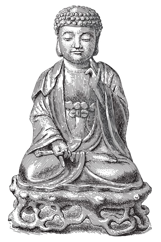 Joonistus alusel istuvast Buddhast, kellel silmad kinni