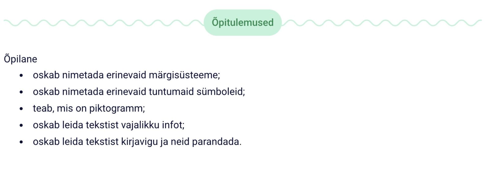 Kuvatõmmis õpitulemustest. 