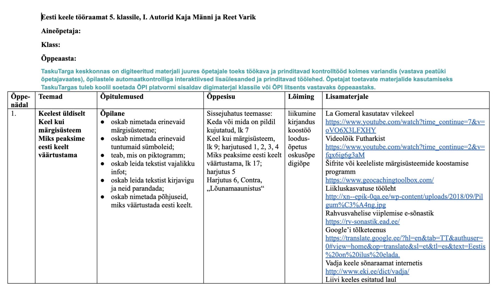 Kuvatõmmis töökavast