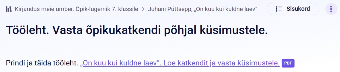 Prinditava töölehe leiab lugemisteksti järelt