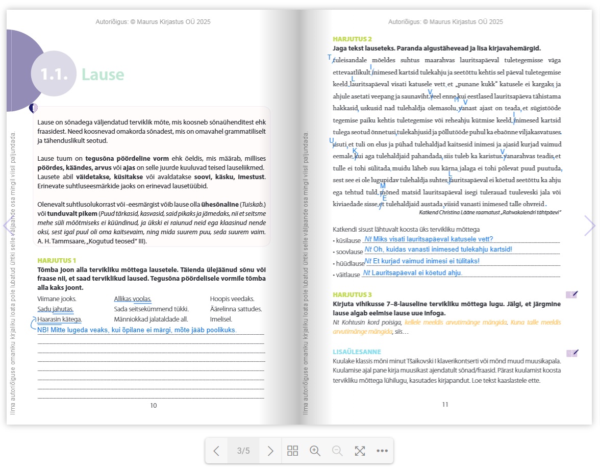 Näide täidetud tööraamatust