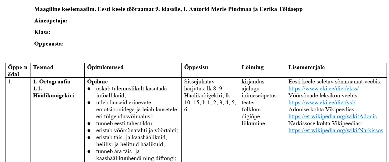 Töökava näidis