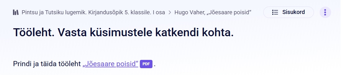 Prinditava töölehe leiab lugemisteksti järelt