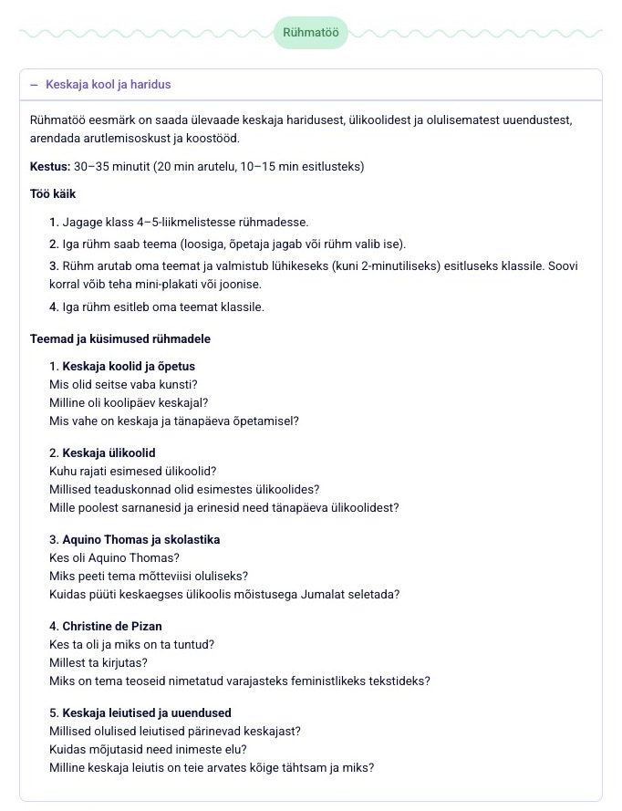 Rühmatöö kirjeldus 7. klassile