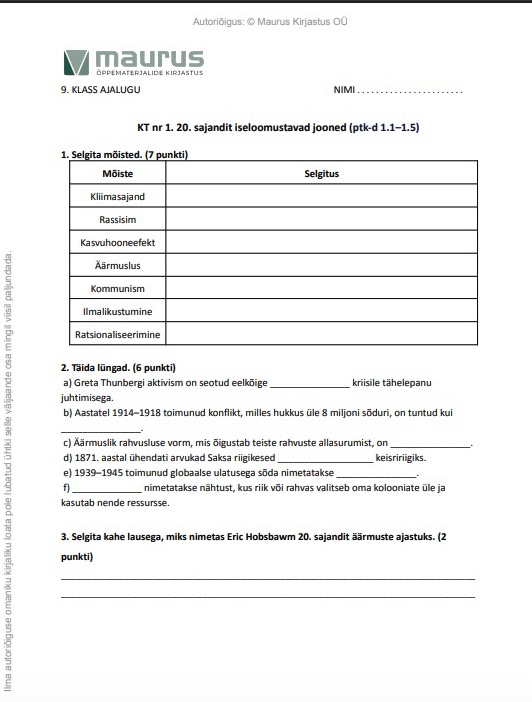 Kontrolltöö näidis