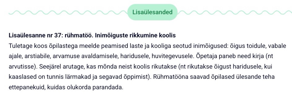 Lisaülesande näidis.