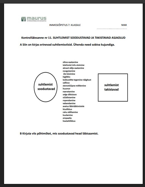 Kontrollülesande näidis.