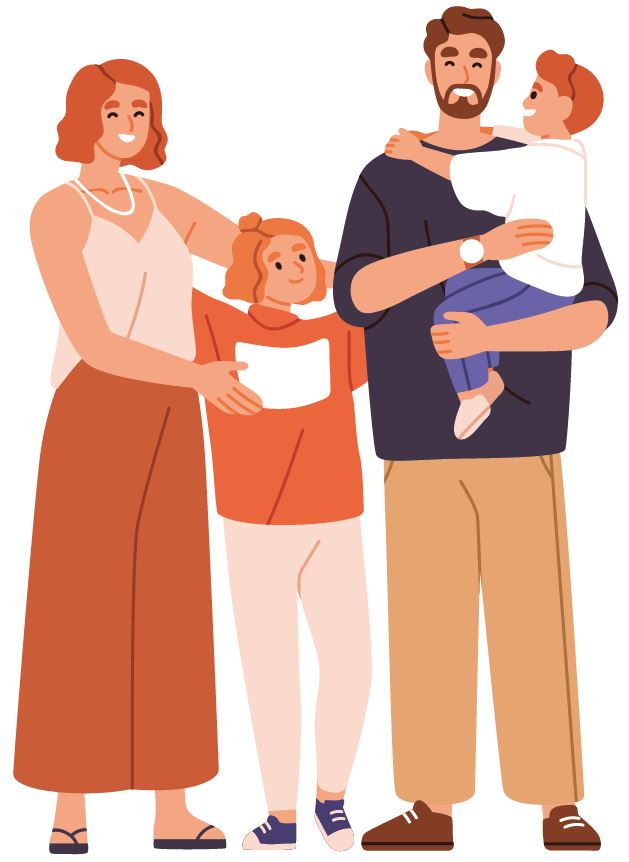 Ema, isa ja kaks last.