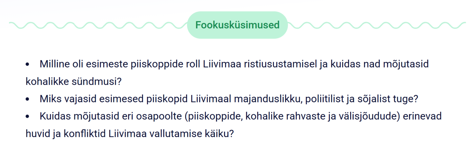 Fookusküsimuste loend.