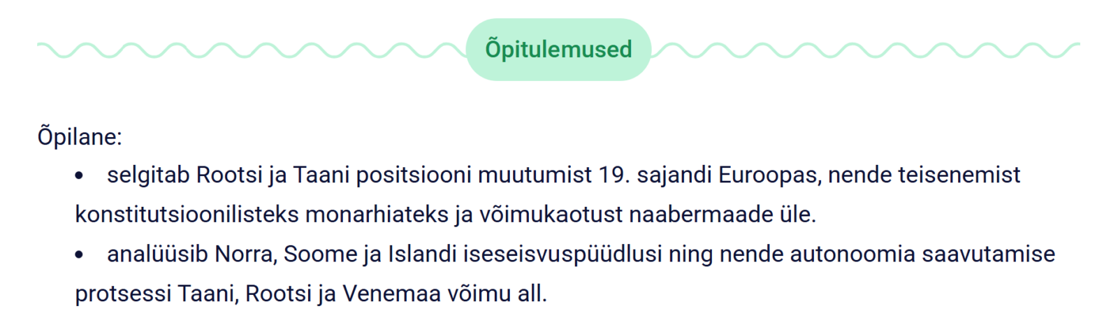 Õpitulemused loend. 